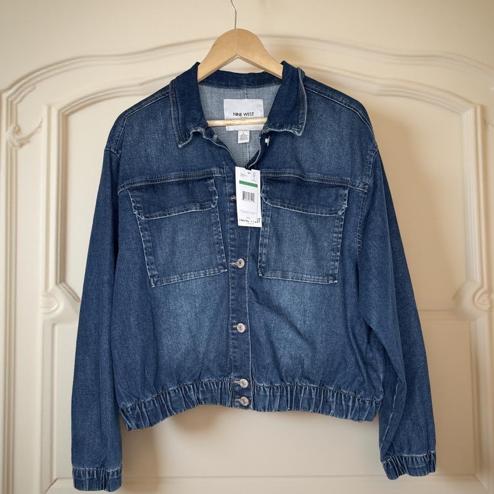 Nine West NEW Denim Bomber Style,Jacket,blazer,SZ Large exaggerated pockets